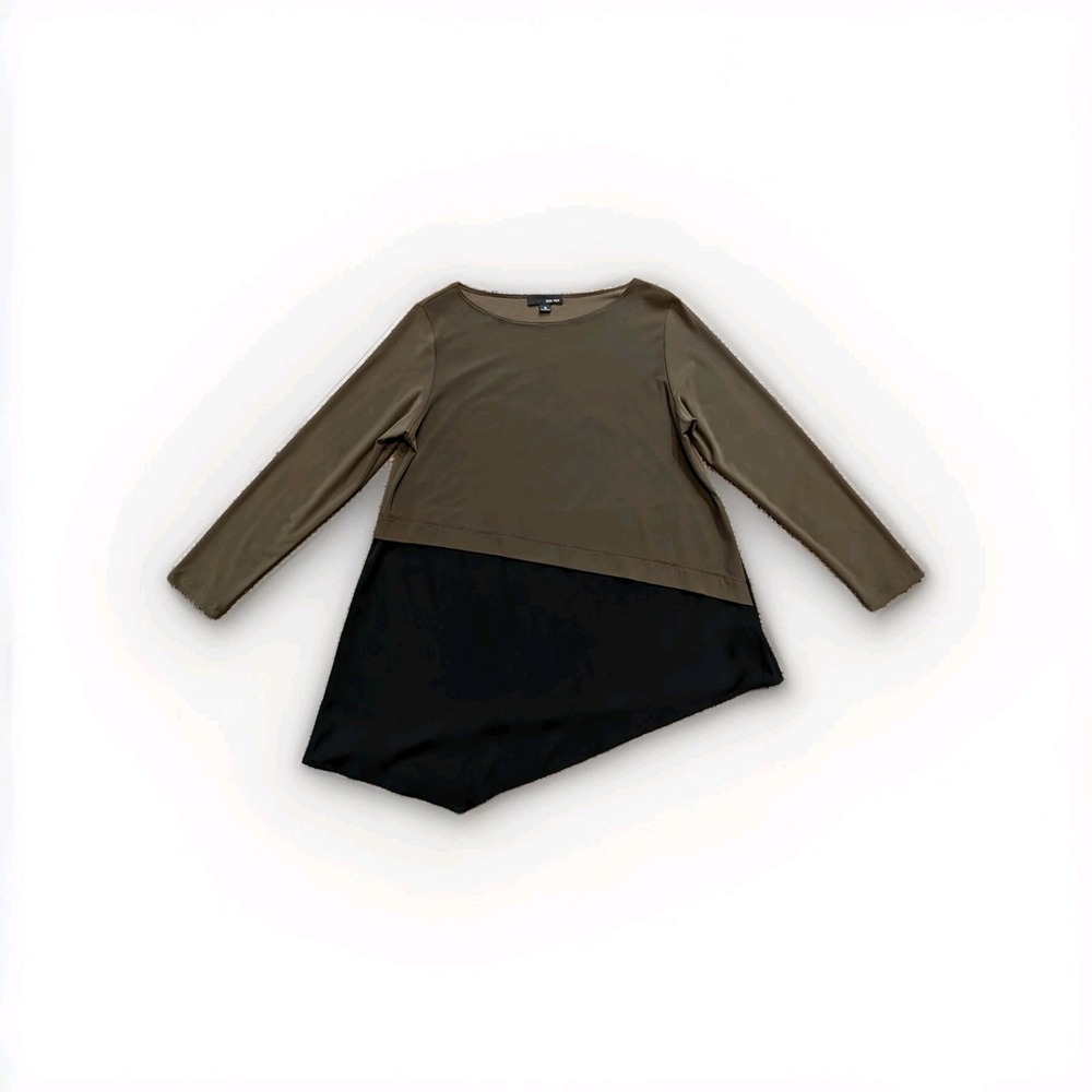 Sun Kim Womens Asymmetric Lagenlook Tunic Small Minimalist Artsy Stretch Flowy‎